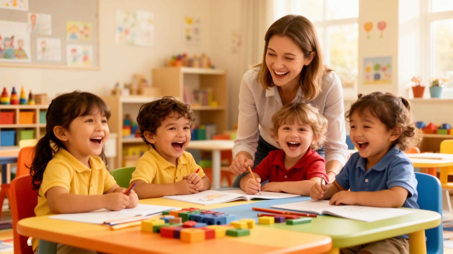 Children learning with teacher